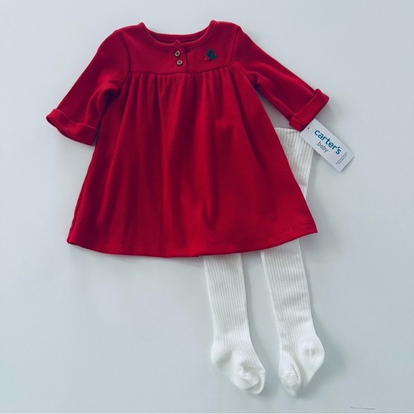 Carter’s 6 Months Baby Girl Red Dress & Tights Set Outfit Holiday Christmas NWT - Picture 1 of 5